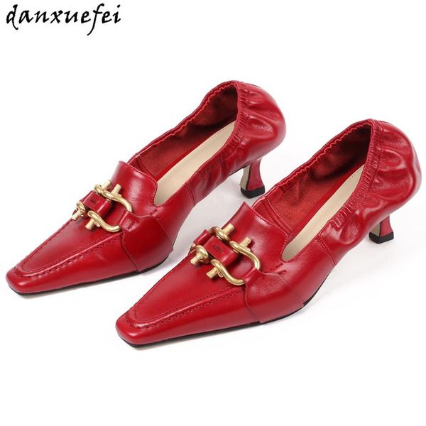 women's genuine leather slip-on pumps elastic pleated pointed toe metal buckle elegant ladies evening dress low heel shoes women, Black
women's genuine leather slip-on pumps elastic pleated pointed toe metal buckle elegant ladies evening dress low heel shoes women, Black