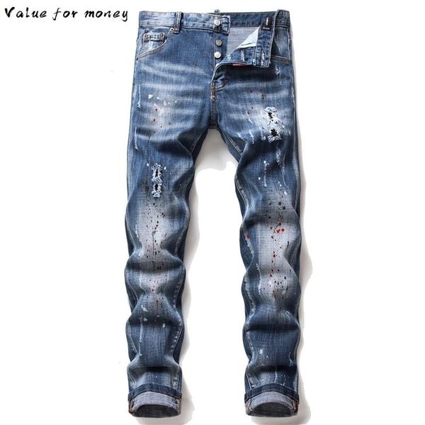 number 3d stereo 2 jeans men's embroidery spray paint dot holes scratch trousers painted letters slim cotton red ears, Blue
number 3d stereo 2 jeans men's embroidery spray paint dot holes scratch trousers painted letters slim cotton red ears, Blue