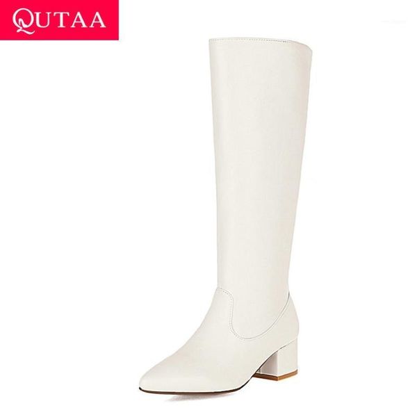 qutaa 2021 square high heel mid calf boots pu leather slip on women shoes pointed toe all match long boots big size 34-431, Black
qutaa 2021 square high heel mid calf boots pu leather slip on women shoes pointed toe all match long boots big size 34-431, Black