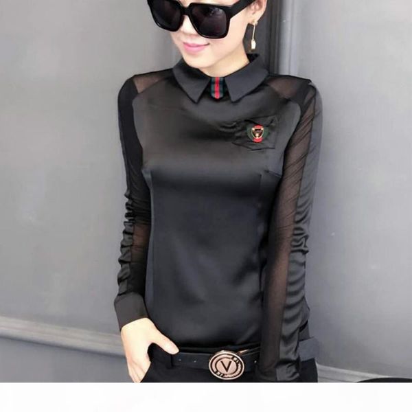 fashion-2018 spring long sleeve turtleneck mesh patchwork satin shirts women body red satin blouses women stretchy, White
fashion-2018 spring long sleeve turtleneck mesh patchwork satin shirts women body red satin blouses women stretchy, White