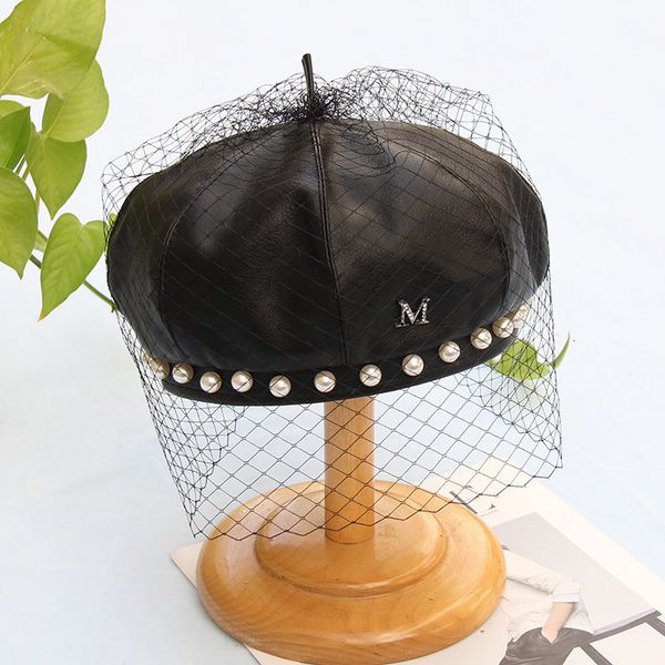 new fashion autumn winter pearl lace pu leather beret hat women brand quality female french berets cap 201012, Blue;gray
new fashion autumn winter pearl lace pu leather beret hat women brand quality female french berets cap 201012, Blue;gray