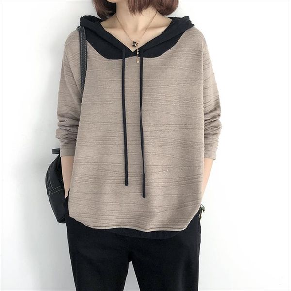 women sweater hooded contrast color thin spring autumn long sleeve knit pullovers long sleeved fashion korean loose women coat, White;black
women sweater hooded contrast color thin spring autumn long sleeve knit pullovers long sleeved fashion korean loose women coat, White;black