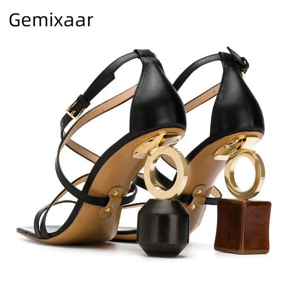 building blocks heel party shoes woman strange high heels genuine leather narrow band asymmetrical heel sandals women, Black
building blocks heel party shoes woman strange high heels genuine leather narrow band asymmetrical heel sandals women, Black