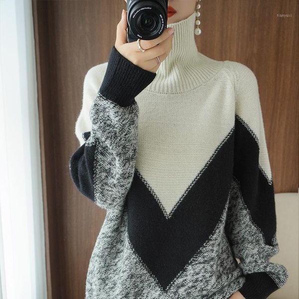 heavy autumn and winter new women's high neck 100% pure sweater stitching thick sweater loose knit bottoming shirt big pullover1, White;black
heavy autumn and winter new women's high neck 100% pure sweater stitching thick sweater loose knit bottoming shirt big pullover1, White;black