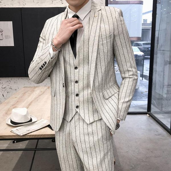 men's suits & blazers 2021 vertical stripes suit men three-piece young handsome british wind cultivate one's morality groomsman gr, White;black
men's suits & blazers 2021 vertical stripes suit men three-piece young handsome british wind cultivate one's morality groomsman gr, White;black