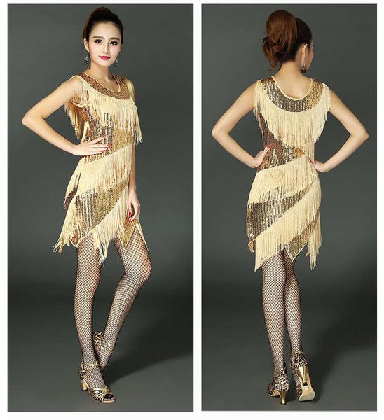 new double crew neck slim sequin show latin dance dress 2265, Black;gray