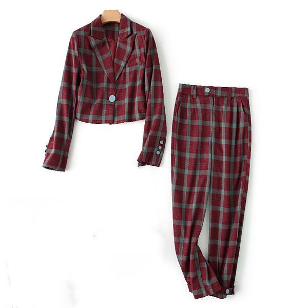 new women blazer two piece sets long sleeve blazer coat straight leg pants office lady plaid suit women two piece set p149, White 
new women blazer two piece sets long sleeve blazer coat straight leg pants office lady plaid suit women two piece set p149, White