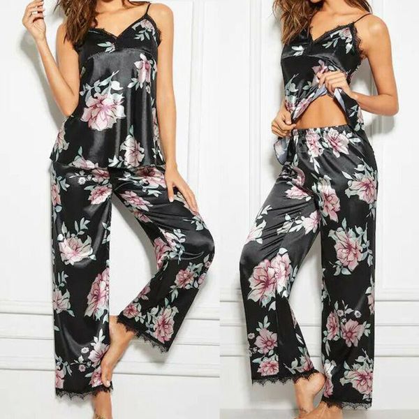 women pajamas faux silk sleepwear satin pajamas set vintage flower print sleeveless long pants 2 piece autumn winter homewear1, Black;red
women pajamas faux silk sleepwear satin pajamas set vintage flower print sleeveless long pants 2 piece autumn winter homewear1, Black;red