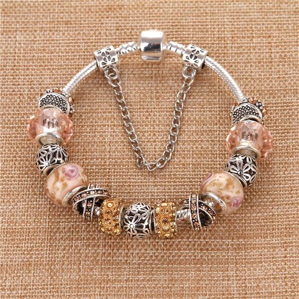 european style vintage silver plated peach color crystal noble fashion diy charms pand bracelets & bangles for women gift1, Golden;silver
european style vintage silver plated peach color crystal noble fashion diy charms pand bracelets & bangles for women gift1, Golden;silver