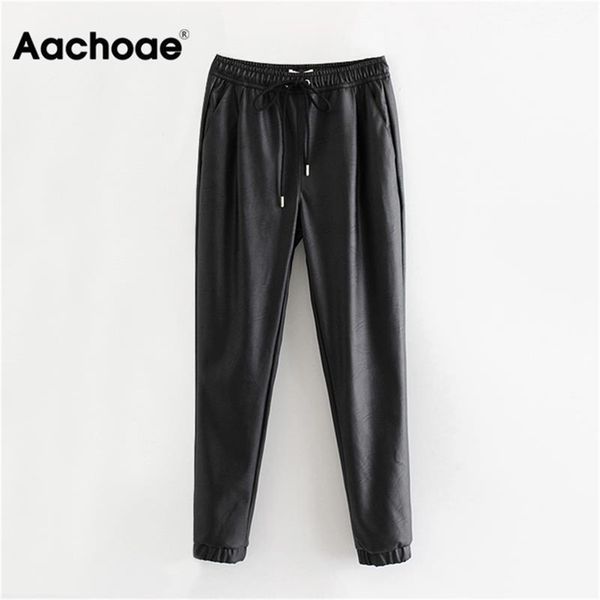 aachoae women black chic pu leather pants elastic waist long length elegant bottoms drawstring tie pockets basic female trousers lj200819, Black;white
aachoae women black chic pu leather pants elastic waist long length elegant bottoms drawstring tie pockets basic female trousers lj200819, Black;white