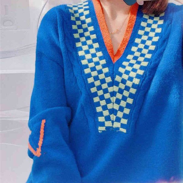 quality designer high l blue v-neck knits sweater women's pullover loose design feeling long-sleeved top, White
quality designer high l blue v-neck knits sweater women's pullover loose design feeling long-sleeved top, White