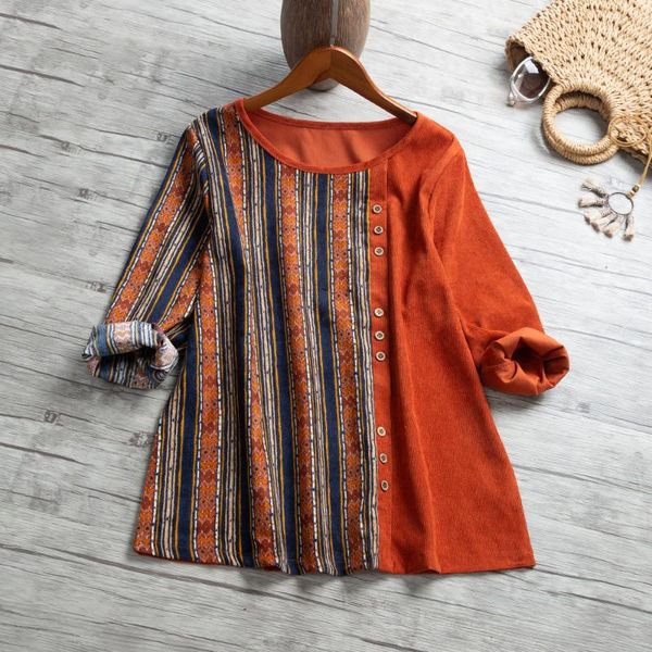 women's blouses & shirts vintage blusas striped print spliced buttom blouse loose plus size 5xl corduroy casual autumn femininas, White
women's blouses & shirts vintage blusas striped print spliced buttom blouse loose plus size 5xl corduroy casual autumn femininas, White
