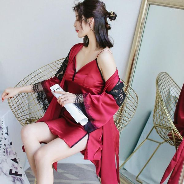 simisi silk women's nightgown set three quarter solid lace bathrobe with chest pad 2pcs sleepwear robe sets home clothes1, Black;red
simisi silk women's nightgown set three quarter solid lace bathrobe with chest pad 2pcs sleepwear robe sets home clothes1, Black;red
