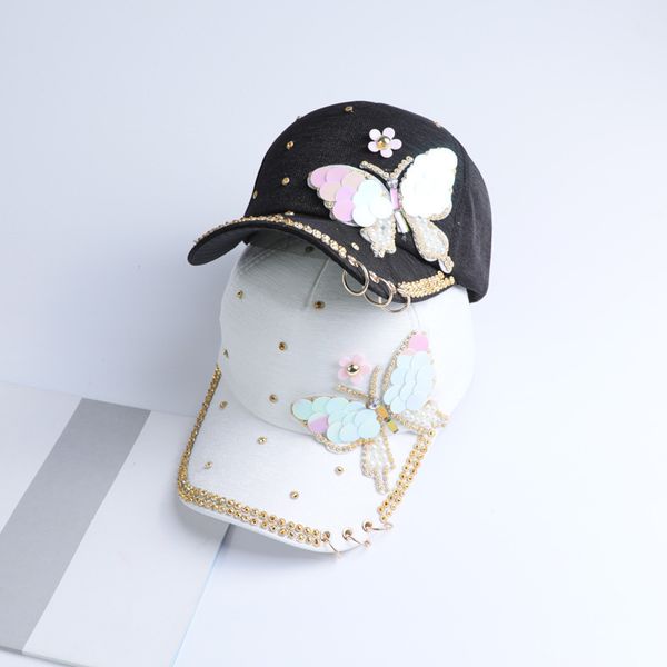 

summer plain cotton women metal baseball cap snapback hip hop caps casual butterfly sequins baseball caps hats 201015, Blue;gray