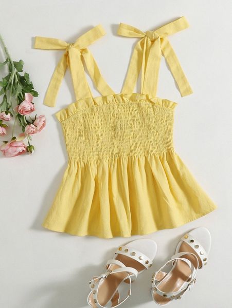 ruffle hem shirred knotted cami z1uo#, White