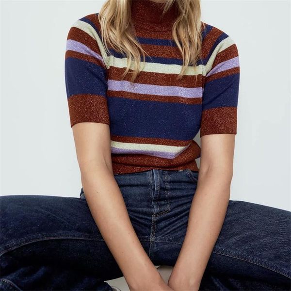 women's sweaters zxqj women 2021 fashion metallic thread striped knitted sweater vintage high neck short sleeve female pullovers chic, White;black
women's sweaters zxqj women 2021 fashion metallic thread striped knitted sweater vintage high neck short sleeve female pullovers chic, White;black