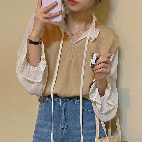 2021 japan style korean fashion piece sets spring autumn new loose v-neck long sleeve chiffon base vest suit shcf, White
2021 japan style korean fashion piece sets spring autumn new loose v-neck long sleeve chiffon base vest suit shcf, White
