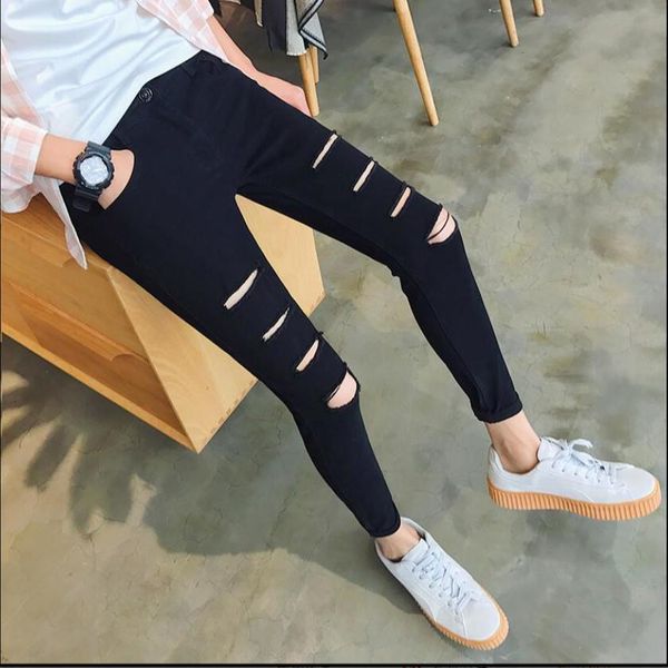 26-38 large size summer personality knee knife cut hole men's jeans slim feet hair stylist tide singer black denim pants
26-38 large size summer personality knee knife cut hole men's jeans slim feet hair stylist tide singer black denim pants