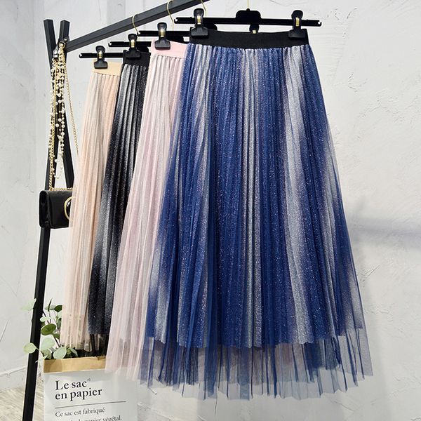 2020 summer skirts womens fashion gradient color mesh tulle skirts women elastic high waist a line mid calf midi pleated skirt 1014, Black
2020 summer skirts womens fashion gradient color mesh tulle skirts women elastic high waist a line mid calf midi pleated skirt 1014, Black