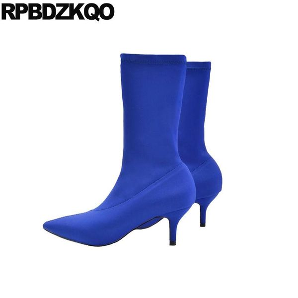 boots stiletto sock satin pointed toe blue shoes women slim stretch fashion high heel slip on candy mid calf purple, Black
boots stiletto sock satin pointed toe blue shoes women slim stretch fashion high heel slip on candy mid calf purple, Black