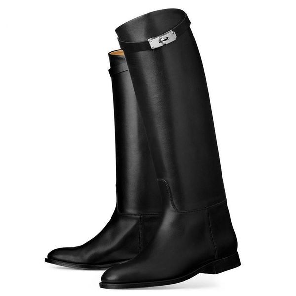 genuine leather long boots woman motorcycle booties belt strap metal shark lock flat heel knee high boots, Black
genuine leather long boots woman motorcycle booties belt strap metal shark lock flat heel knee high boots, Black