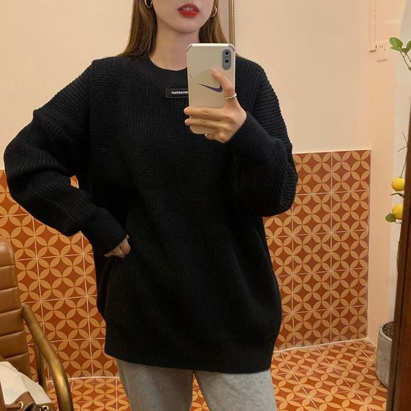 wj3253 autumn and winter net red temperament round neck label candy color pullover long sleeve knitted sweater1, White;black
wj3253 autumn and winter net red temperament round neck label candy color pullover long sleeve knitted sweater1, White;black
