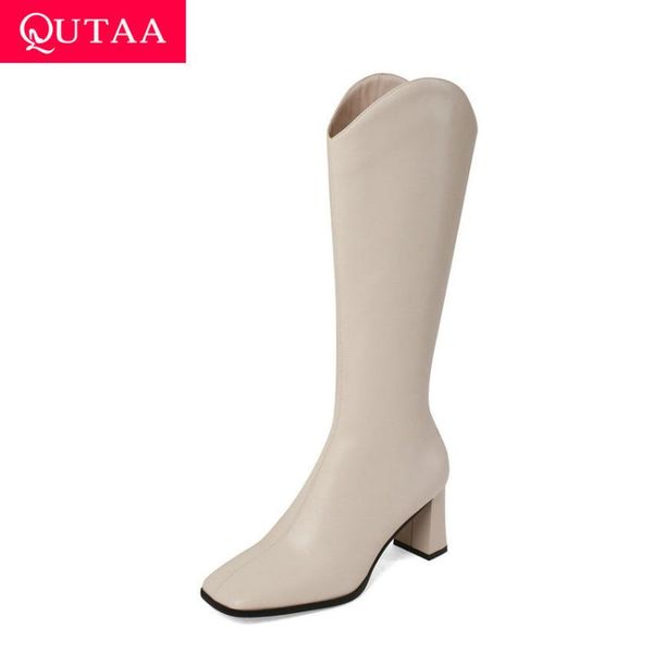 qutaa 2021 square high heel ladies long boots cow leather zipper mid calf boots square toe all match women shoes size 34-40, Black
qutaa 2021 square high heel ladies long boots cow leather zipper mid calf boots square toe all match women shoes size 34-40, Black