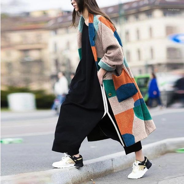 2020 women fashionprint coat knitting long sleeve turn down collar button pocket super long wool coat jacket autumn winter women1, Black
2020 women fashionprint coat knitting long sleeve turn down collar button pocket super long wool coat jacket autumn winter women1, Black