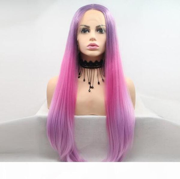 european and american movie stars with the most fashionable purple gradient 22-24 inch long straight hair front lace chemical fiber wig, Black
european and american movie stars with the most fashionable purple gradient 22-24 inch long straight hair front lace chemical fiber wig, Black