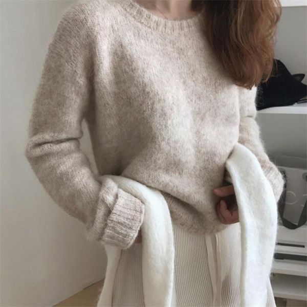 autumn and winter korean women's loose-fitting outer pullover base sweater lazy fleece outer wearing round neck sweater, White;black
autumn and winter korean women's loose-fitting outer pullover base sweater lazy fleece outer wearing round neck sweater, White;black