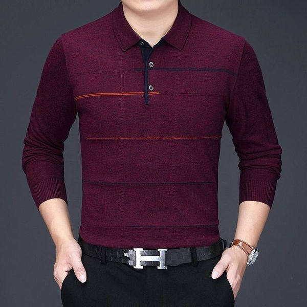 man turn down collar jumper casual thin striped sweater middle aged male wool blend knit shirts long sleeved, White;black
man turn down collar jumper casual thin striped sweater middle aged male wool blend knit shirts long sleeved, White;black