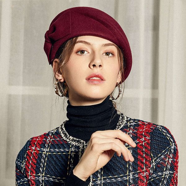 and smart dress autumn winter hat bow beret lady british stewardess hat pure wool felt hat, Blue;gray
and smart dress autumn winter hat bow beret lady british stewardess hat pure wool felt hat, Blue;gray