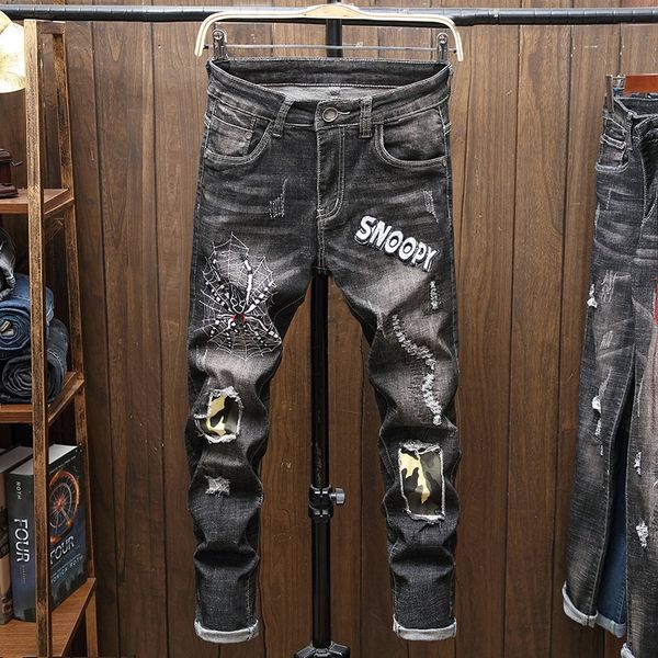 men's pants spider embroidery camouflage patch hole jeans and jeansembroidered jeansjeans men's slim youth trend grey black 6s895, Blue
men's pants spider embroidery camouflage patch hole jeans and jeansembroidered jeansjeans men's slim youth trend grey black 6s895, Blue
