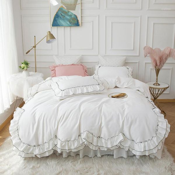 ruffles duvet cover set bed skirt pillowcase white pink 100%cotton bedclothes full king girl wedding home textile
ruffles duvet cover set bed skirt pillowcase white pink 100%cotton bedclothes full king girl wedding home textile