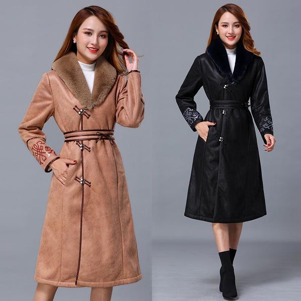 women's leather & faux winter female coats women suede jacket thick ladies national style lambswool warm deerskin wool jackets, Black 
women's leather & faux winter female coats women suede jacket thick ladies national style lambswool warm deerskin wool jackets, Black