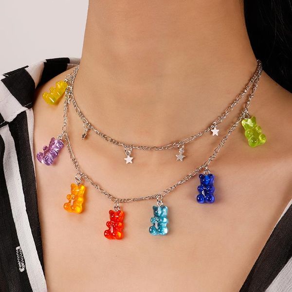 chains 1pcs handmade cute gummy cartoon bear chain layer necklaces candy color pendant for women female daily jewelry party gifts, Silver
chains 1pcs handmade cute gummy cartoon bear chain layer necklaces candy color pendant for women female daily jewelry party gifts, Silver