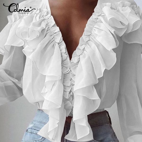 celmia stylish women blouse summer long sleeve ruffles shirt spring v-neck casual elegant office blusas oversized y200622, White
celmia stylish women blouse summer long sleeve ruffles shirt spring v-neck casual elegant office blusas oversized y200622, White