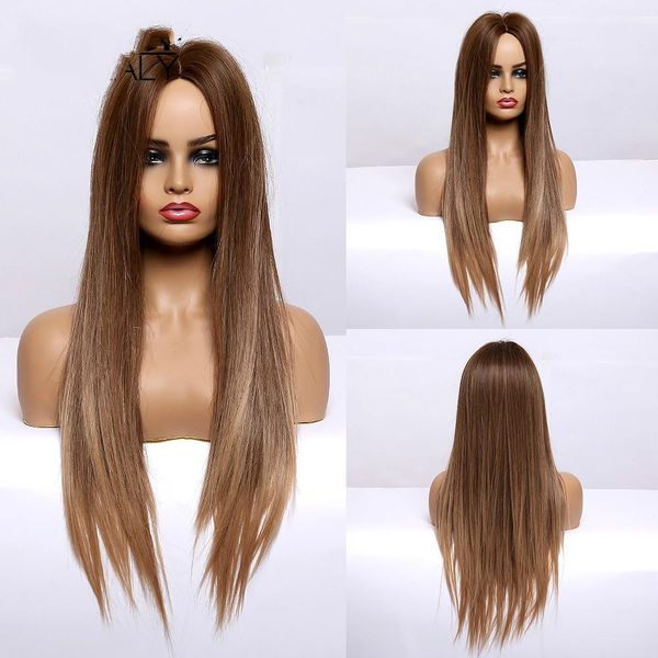 long straight brown ombre natural hair wigs middle part heat resistant synthetic wigs for afro women daily cosplay fashion wigs, Black
long straight brown ombre natural hair wigs middle part heat resistant synthetic wigs for afro women daily cosplay fashion wigs, Black