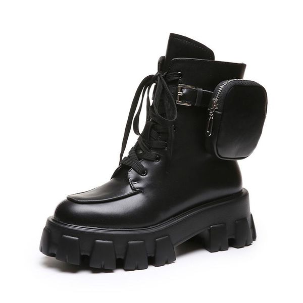 new 2020 chunky boots fashion pocket platform boots women ankle female sole pouch ankle women botas mujer plus size, Black