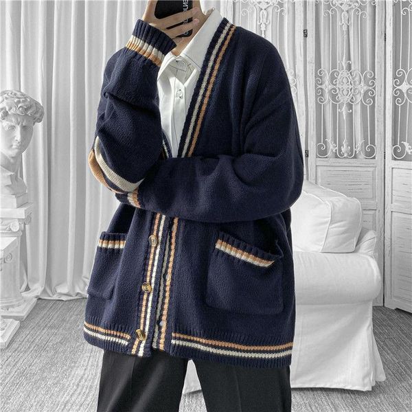 2020 autumn and winter new youth popular loose striped v-neck knit cardigan fashion casual dk uniform khaki/navy s-xl, White;black
2020 autumn and winter new youth popular loose striped v-neck knit cardigan fashion casual dk uniform khaki/navy s-xl, White;black