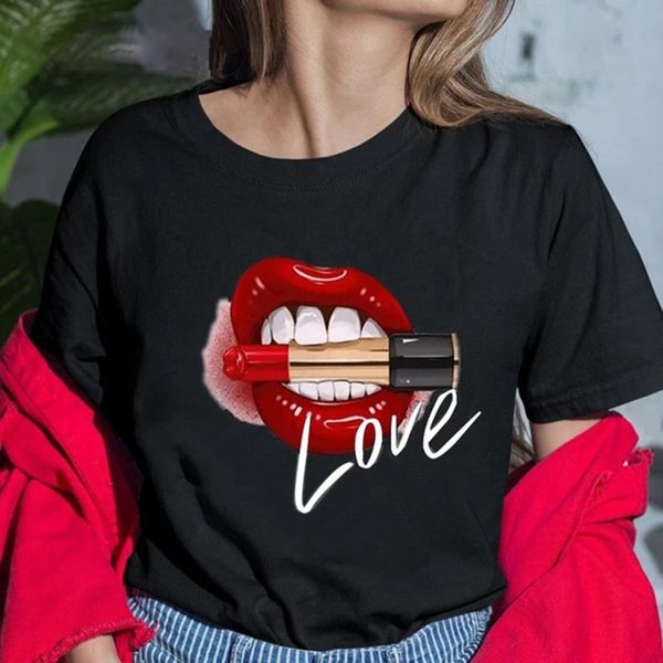 bk004 lipstickt-shirt lipstick women's fashion t-shirt love red lip lipstick round neck black summer short sleeve qgchd, White 
bk004 lipstickt-shirt lipstick women's fashion t-shirt love red lip lipstick round neck black summer short sleeve qgchd, White