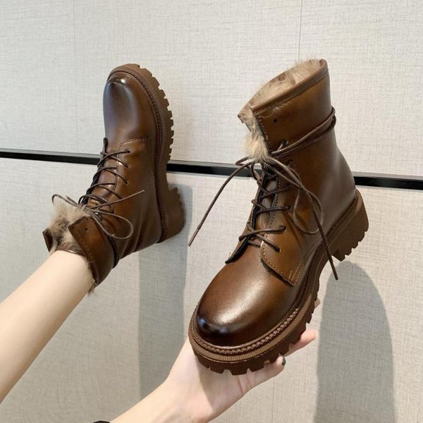 2021 new pu leather snow boots women warm wool winter boots female shoes lace up fashion thick fur ankle short booties, Black
2021 new pu leather snow boots women warm wool winter boots female shoes lace up fashion thick fur ankle short booties, Black