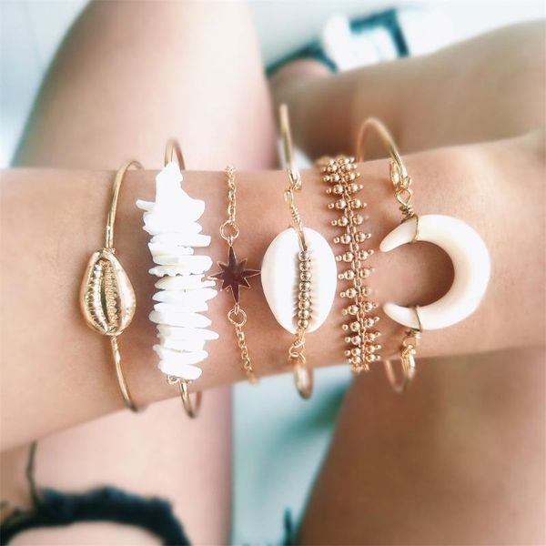 6pcs/set women bracelets natural stone star shell moon open gold bracelet set fashion female beach bangle party jewelry, Black
6pcs/set women bracelets natural stone star shell moon open gold bracelet set fashion female beach bangle party jewelry, Black