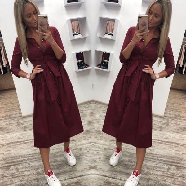 casual sashes button a-line stand collar seven sleeve elegant party dresses office lady women knee length dress y200101, White;black
casual sashes button a-line stand collar seven sleeve elegant party dresses office lady women knee length dress y200101, White;black