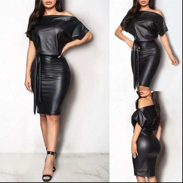 new women pu leather dress elegant formal party office lady midi dress skinny zipper black dress shoulder bandage club, Black;gray
new women pu leather dress elegant formal party office lady midi dress skinny zipper black dress shoulder bandage club, Black;gray