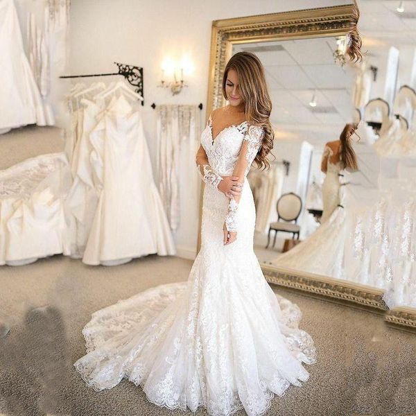 custom made long sleeves lace mermaid wedding dresses 2021 with appliques jewel neck sweep train plus size bridal gowns, White
custom made long sleeves lace mermaid wedding dresses 2021 with appliques jewel neck sweep train plus size bridal gowns, White