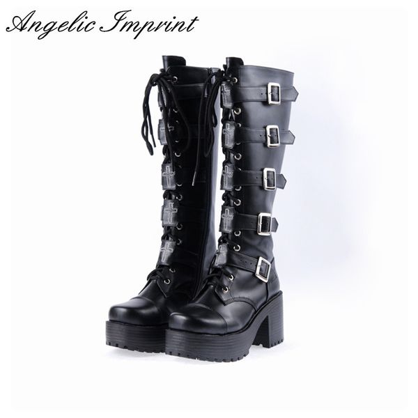 japanese harajuku platform chunky heel cosplay boots women black leather buckle straps lace up gothic punk high boots y1221 
japanese harajuku platform chunky heel cosplay boots women black leather buckle straps lace up gothic punk high boots y1221