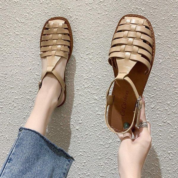 sandals korean baotou women's one button hollow roman 2021 summer net red woven flat sole shoes, Black
sandals korean baotou women's one button hollow roman 2021 summer net red woven flat sole shoes, Black