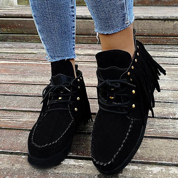 new female ankle boots plus size pu fringe lace up flats boots women casual autumn sewing rivet shoes, Black
new female ankle boots plus size pu fringe lace up flats boots women casual autumn sewing rivet shoes, Black
