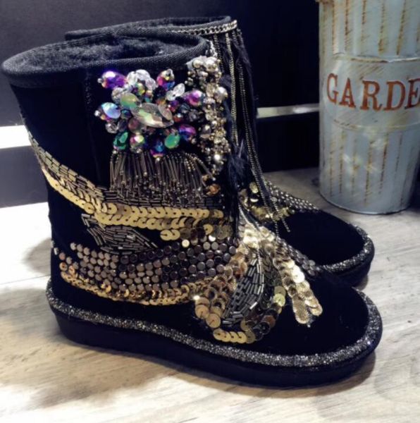 2020 home-made original sequins colored granules chain feather leather snow cotton shoes 5bm1, Black
2020 home-made original sequins colored granules chain feather leather snow cotton shoes 5bm1, Black